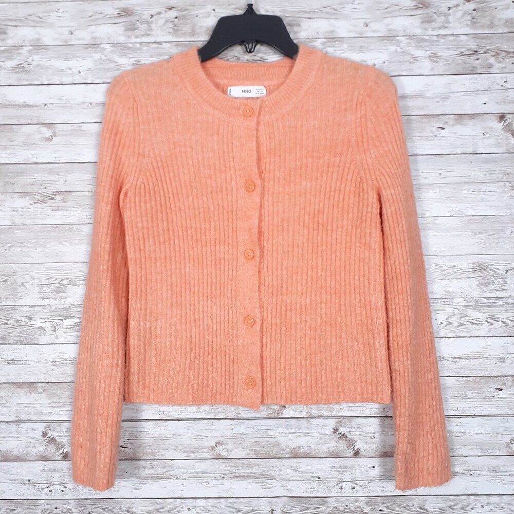 MNG Womens Alpaca Wool Blend Cardigan Sweater Small Button Up Orange 808